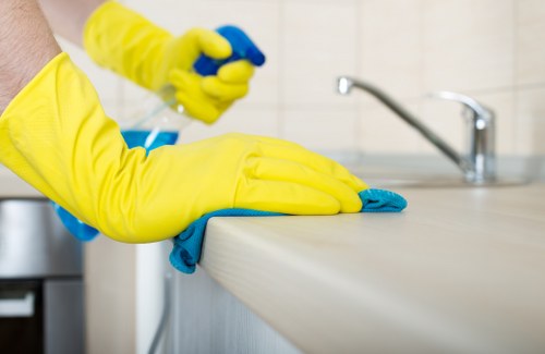 Professional cleaning of a commercial façade in Edgware near a busy local street